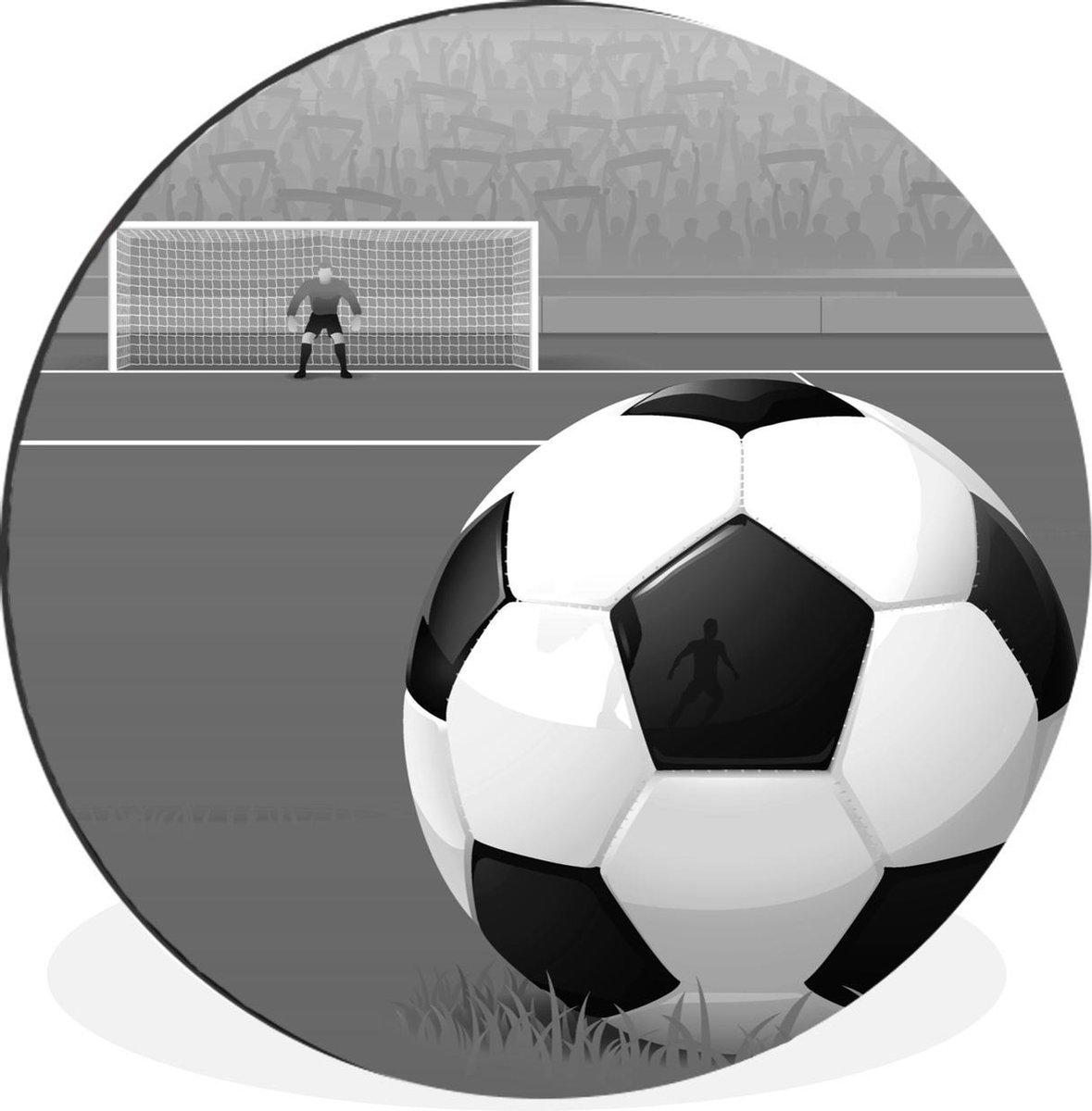 WallCircle - Wandcirkel - Muurcirkel - Een illustratie van een voetbal op het veld in het stadion - Jongens - Meiden - Kids - Aluminium - Dibond - 140x140 cm - Binnen en Buiten
