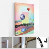Onlinecanvas - Schilderij - Vectorillustratie Ruimte. Kosmonaut En Melkweg Poster. Banner Achtergrond Art Verticaal - Multicolor - 50 X 40 Cm
