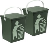 2x stuks groene vuilnisbakken/afvalbak voor gft/organisch afval 5 liter