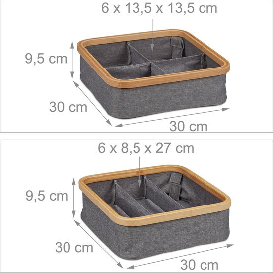 relaxdays Ensemble de 3 paniers de rangement en tissu - paniers d'armoire - boîtes pliantes - organisateurs gris