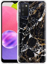Hoesje Geschikt voor Samsung Galaxy A03s Zwart Goud Marmer