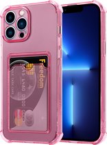 ShieldCase geschikt voor Apple iPhone 13  Pro Max TPU hoesje met pasjeshouder - transparant roze