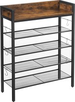 Homestoreking Schoenenrek - 4 Raster Planken - Industriële Vintage Stijl - Bruin-Zwart