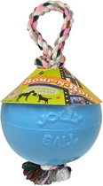 Jolly Ball Romp-n-Roll - Ø 10 cm – Honden speelbal met Bosbessengeur – Hondenspeelgoed met stevig trektouw – Baby blauw