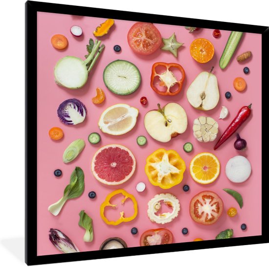 Fotolijst incl. Poster - Groente - Fruit - Roze - 40x40 cm - Posterlijst