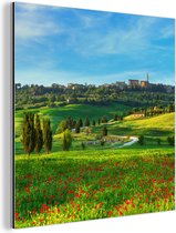 Décoration murale Métal - Peinture Aluminium - Toscane - Paysage - Fleurs - 50x50 cm