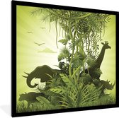 Fotolijst incl. Poster - Groene illustratie van Afrika met wilde dieren - 40x40 cm - Posterlijst