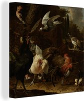 Canvas Schilderij Vogels in een park - Schilderij van Melchior d'Hondecoeter - 50x50 cm - Wanddecoratie