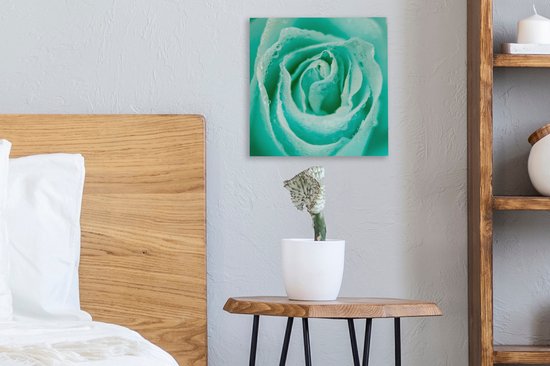 Tableau Toile Rose Vert Menthe - 20x20 cm - Décoration murale