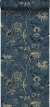 ESTAhome behangpapier vintage bloemen donkerblauw en olijfgroen - 139315 - 0,53 x 10,05 m