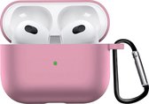 Airpods 3 Hoesje Case Siliconen Hoes Geschikt voor Apple AirPods 3 Case Hoesje Met Clip - Licht Roze