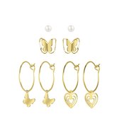 Goudkleurige bijoux oorbellen set vlinders