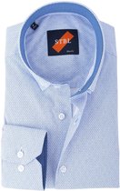 Suitable - Shirt Suitable S2-1 Wit Blauw Print - XXL - Heren - Slim-fit