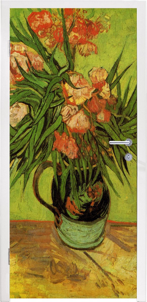 Afbeelding van product StickerSnake  Deursticker Stilleven vaas met oleanders en boeken - Vincent van Gogh - 85x215 cm - Deurposter