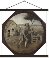Posterhanger incl. Poster - Schoolplaat - The pedlar - schilderij van Jheronimus Bosch - 40x40 cm - Zwarte latten