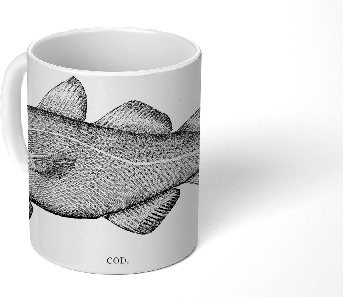 Mok - Koffiemok - Zwart-wit illustratie van een vis - Mokken - 350 ML - Beker - Koffiemokken - Theemok