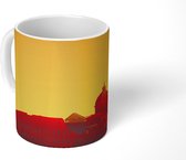 Mok - tekening van de skyline van Rome met een gele achtergrond - 350 ML - Beker - Uitdeelcadeautjes