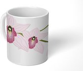 Mok - Geïllustreerde roze orchideebloem - 350 ML - Beker