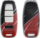kwmobile autosleutelhoes compatibel met Audi A6 A7 A8 Q7 Q8 3-knops autosleutel Keyless - Cover in grijs / zwart / rood - Kleurengolf design