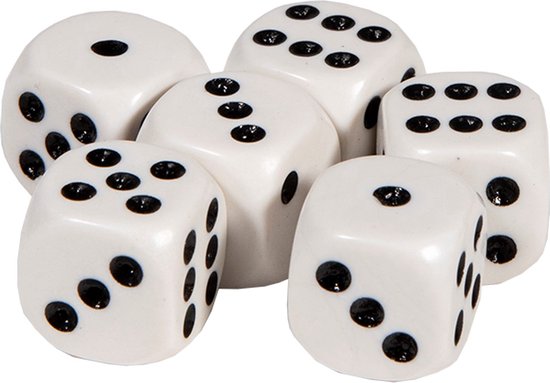Speelgoed spellen Dobbelstenen - 6x stuks - wit/zwart - kunststof - Dobbelen - Spelletjes