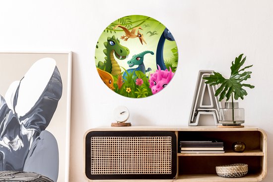 Papier peint Circle - Dinosaurus - Animaux - Jungle - Illustration - 80x80 cm - Wall Circle