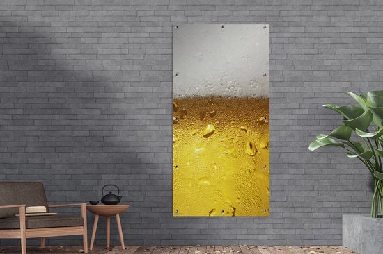 Affiche de clôture Verre de bière débordant avec condensation - 100x200 cm - Toile de jardin