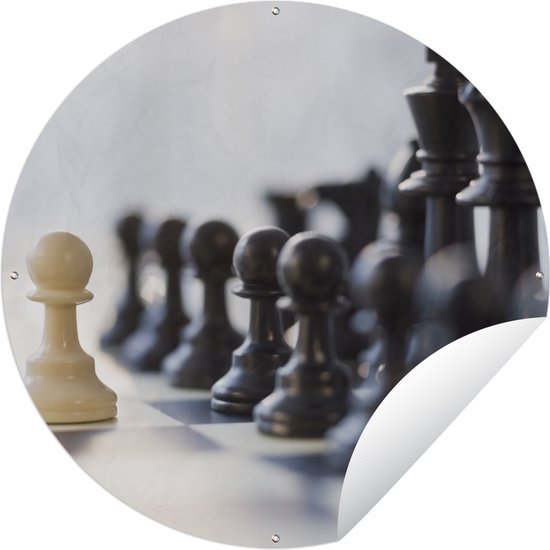Tuincirkel Zwart wint met schaken - 60x60 cm - Ronde Tuinposter - Buiten