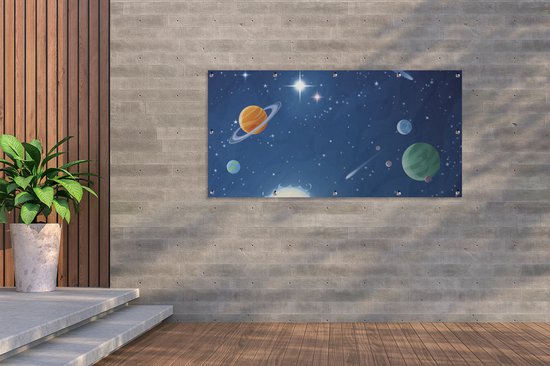 Décoration murale extérieur l'espace rempli de planètes - 160x80 cm - Toile jardin - Affiche extérieure