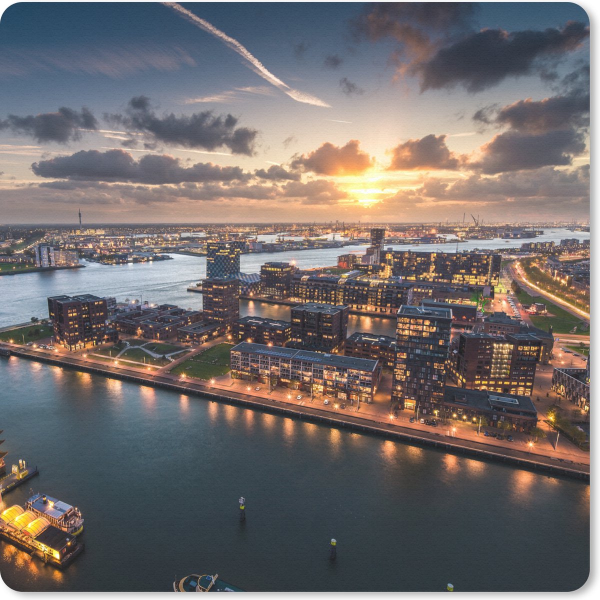 Muismat 20x20 cm - Mousepad Rotterdam - Water - Licht - Muismatten