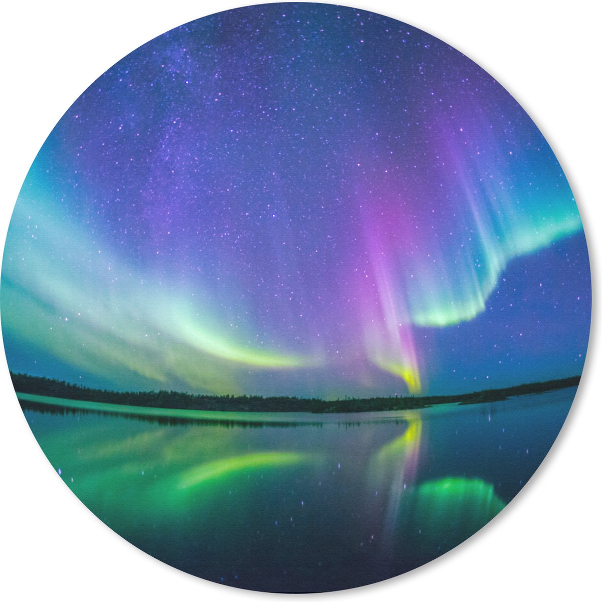 Muismat rond 30x30 cm - Mousepad Noorderlicht - Sterrenhemel - Reflectie - Ronde muismatten