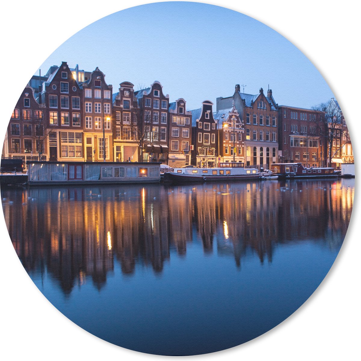 Muismat - Mousepad - Rond - Amsterdam - Zonsondergang - Reflectie - 20x20 cm - Ronde muismat