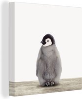 Canvasdoek kinderen - Kinderkamer decoratie - Pinguïn - Babydieren - Dieren - Wit - 20x20 cm - Canvas schilderij dieren - Wanddecoratie