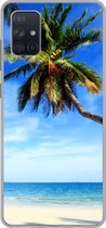 Geschikt voor Samsung Galaxy A71 hoesje - Palmbomen - Strand - Zee - Siliconen Telefoonhoesje