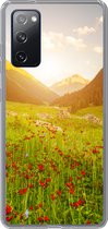 Geschikt voor Samsung Galaxy S20 FE hoesje - Bloemen - Berg - Zon - Siliconen Telefoonhoesje
