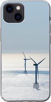 Geschikt voor iPhone 13 mini hoesje - Noordzee - Windmolen - Zon - Siliconen Telefoonhoesje