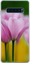 Geschikt voor Samsung Galaxy S10 Plus hoesje - Bloemen - Tulpen - Roze - Siliconen Telefoonhoesje