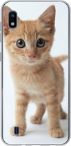 Geschikt voor Samsung Galaxy A10 hoesje - Kat - Rood - Kitten - Meisjes - Kinderen - Jongens - Kindje - Siliconen Telefoonhoesje