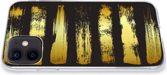 Coque iPhone 12 mini - Rayures dorées sur fond noir - Siliconen
