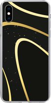 Geschikt voor iPhone Xs hoesje - Gouden golven op een zwarte achtergrond - Siliconen Telefoonhoesje