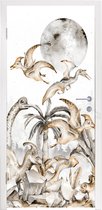 Deursticker Dinosaurus - Jungle Decoratie - Kinderen - Jongen - Groen - 95x215 cm - Deurposter