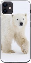Geschikt voor iPhone 12 mini hoesje - IJsbeer - Sneeuw - Wit - Siliconen Telefoonhoesje