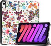 Apple iPad Mini 6 Hoes Tri-Fold Book Case met Vlinder Print