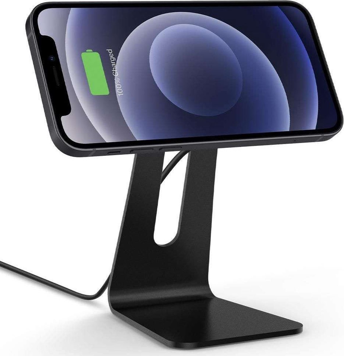 Spigen iPhone Magnetische Qi stand OneTap Bureau Standaard met kabel 7.5 Watt (Zwart)