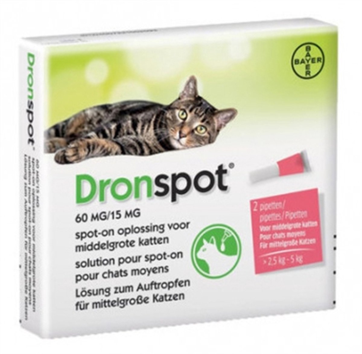 Bayer dronspot kat spot on - m 2,5-5 kg 2 pip - 1 stuks