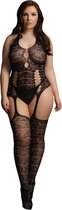 Lace Suspender Bodystocking - Black - OSX