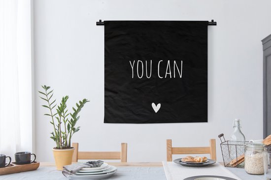 Tapisserie - Tapisserie - Citation anglaise Vous pouvez avec un coeur fond noir - 90x90 cm - Tapisserie