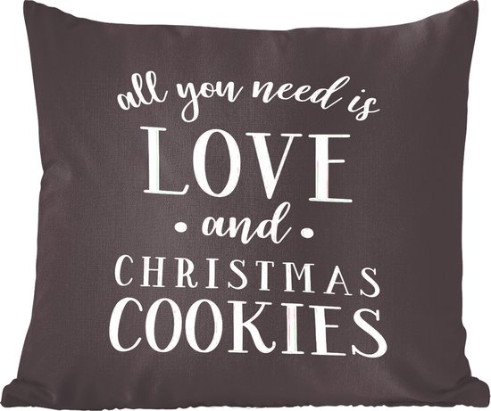 Sierkussen - Quote All You Need Is Love And Christmas Cookies Kerstdecoratie Zwart