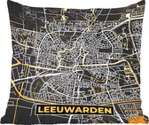 Sierkussens - Kussentjes Woonkamer - 60x60 cm - Stadskaart - Leeuwarden - Goud - Zwart - Plattegrond