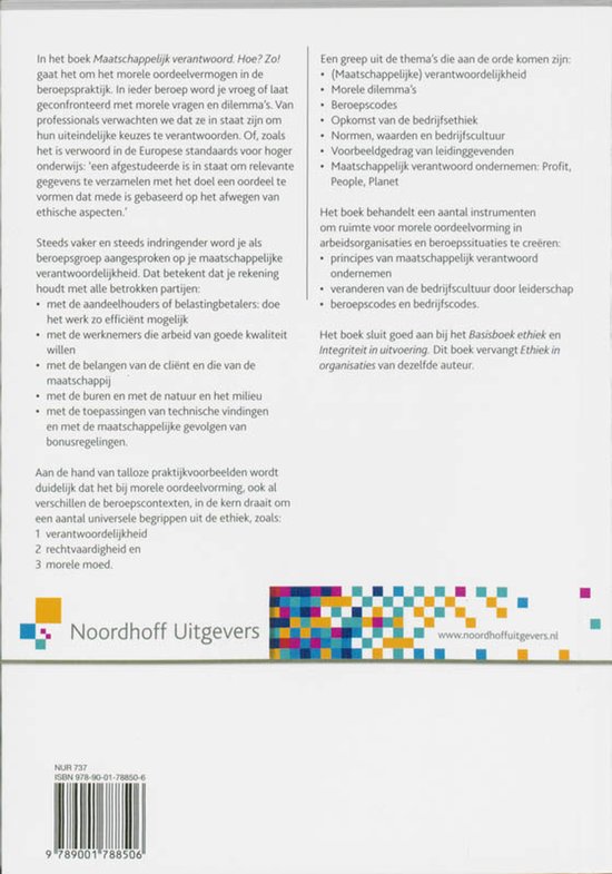 Noordhoff Uitgevers, een logo met vier gekleurde vierkanten, en een patronen van gekleurde vierkanten.