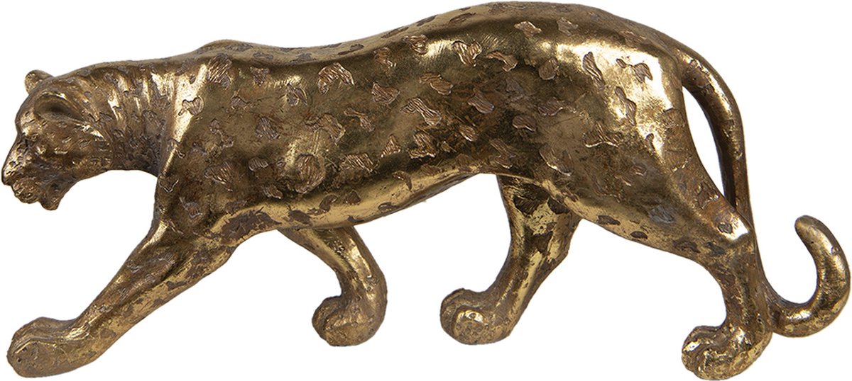 Clayre & Eef Beeld  Luipaard 35x7x15 cm Goudkleurig Kunststof Woonaccessoires beeld decoratie  Decoratieve Accessoires